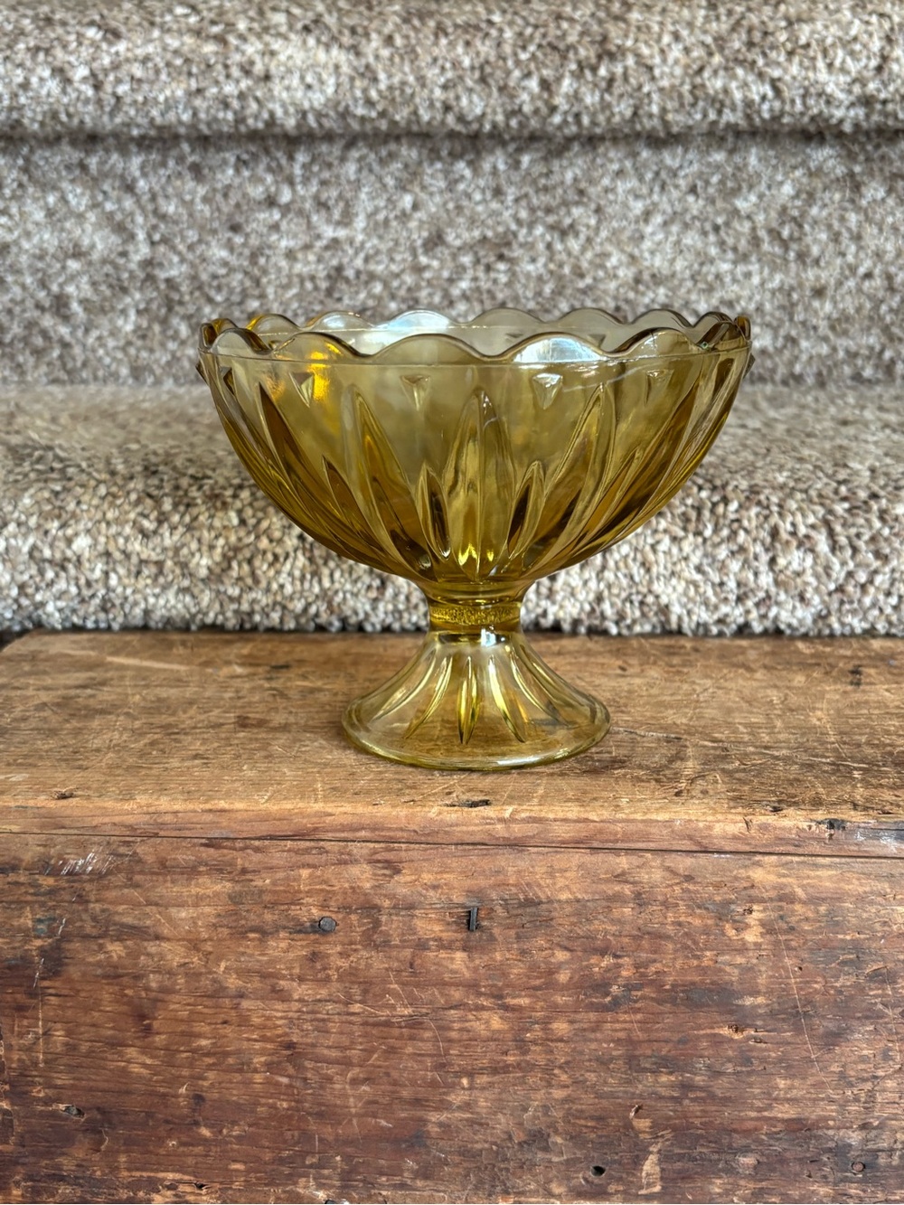 Amber Glass Pedestal Bowl - Decorative Home Art